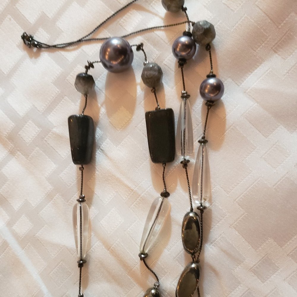 (SOLD) Silver-finished, Clear, and black beaded Necklace